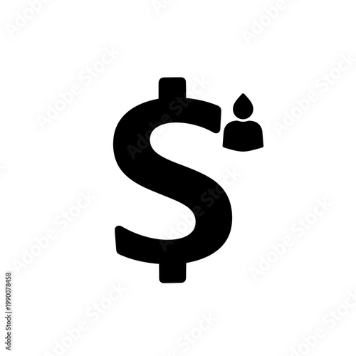 Black dollar sign with person icon vector illustration