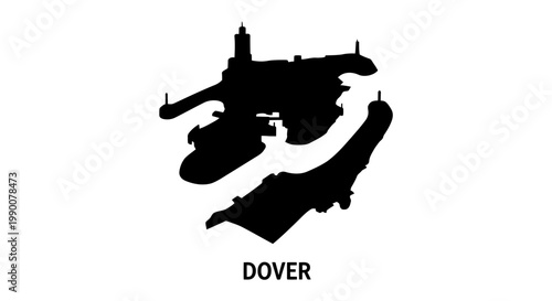 Black silhouette vector illustration of Dover Castle in England