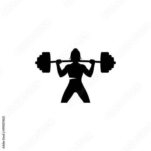Female weightlifter silhouette lifting heavy barbell vector