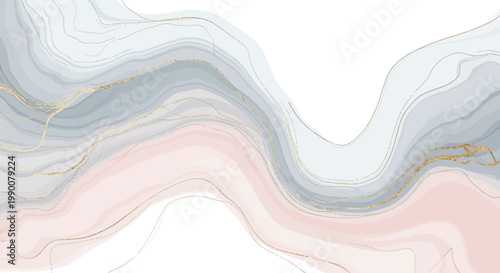 The illustration shows a marble pattern with swirling pink, gray, and gold lines on a white background.