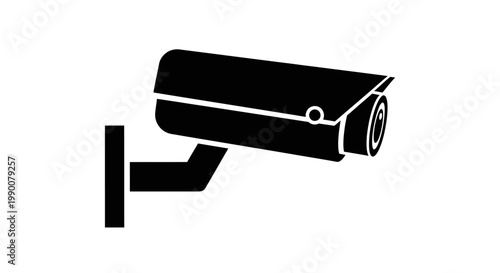 A black illustration of a security camera mounted on a wall bracket.