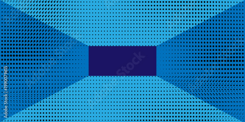 Abstract blue tunnel with a dark rectangle in the center, graphic art representation of digital art and abstract concepts with a perspective effect