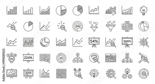 Business infographics display various charts and graphs on screen