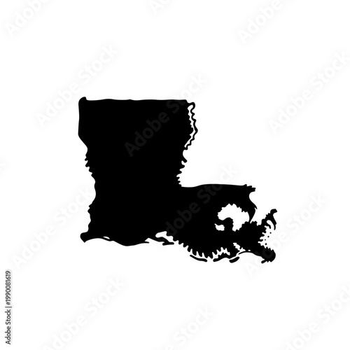 Black Silhouette Map of Louisiana State Illustration