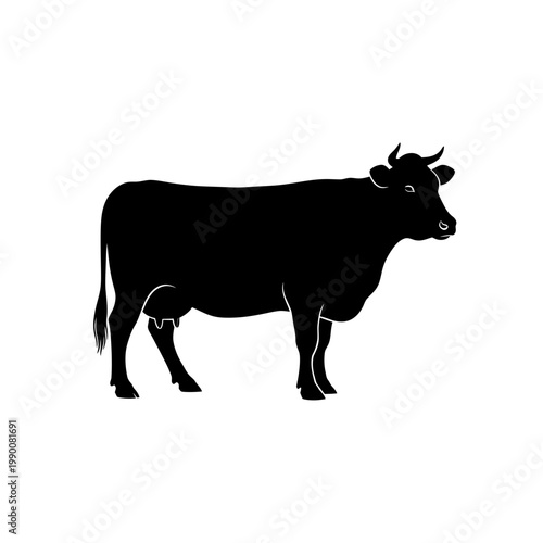 Black dairy cow silhouette vector illustration for farm design