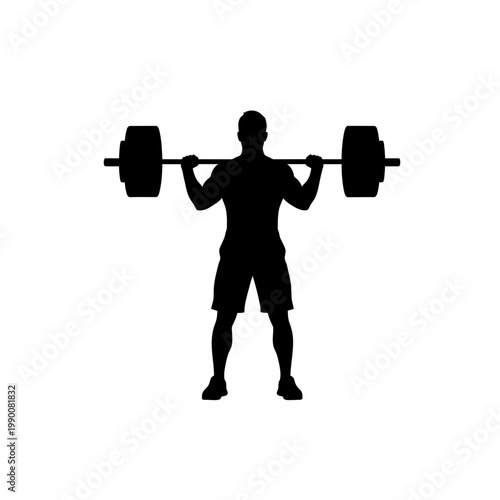 Silhouette of male weightlifter performing back squat with barbell