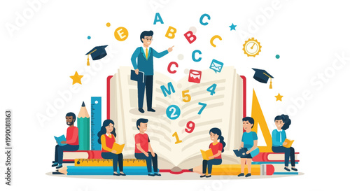 Education icons, learning illustrations, school graphics, teaching elements, colorful academic vector set