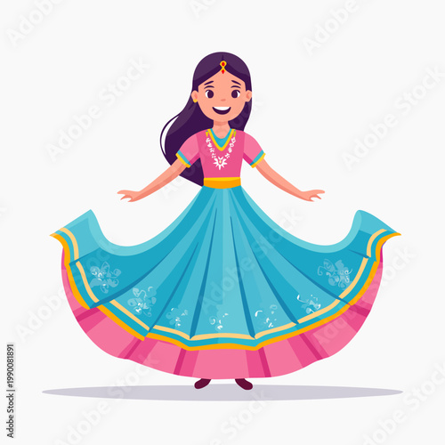 Indian woman in traditional dress dancing with joy and grace.