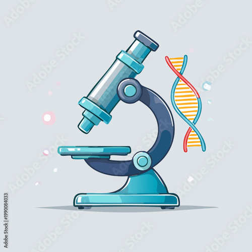 Microscope and DNA Helix - Scientific Research and Discovery.