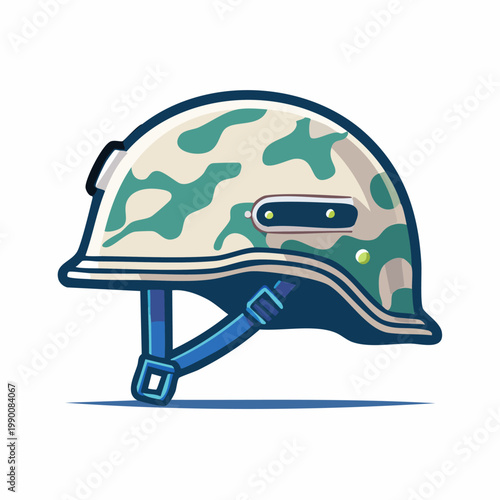 Military combat helmet with camouflage pattern vector illustration.