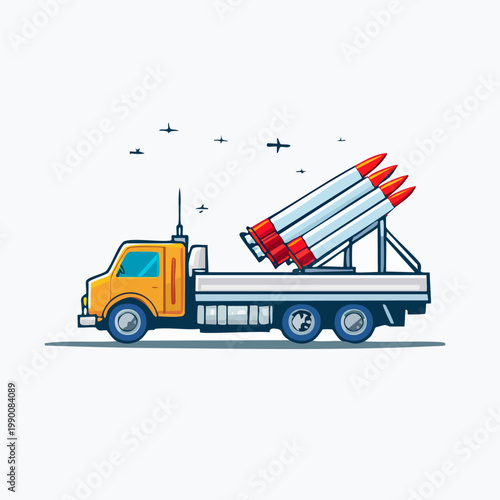 Military Rocket Launcher Truck Vehicle Illustration.