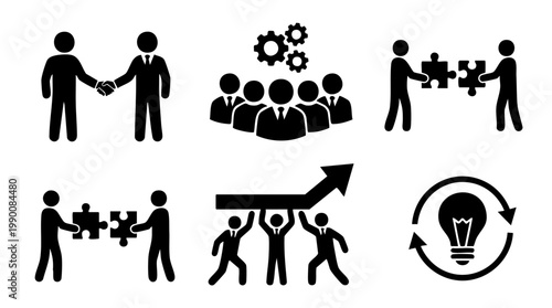Business concepts in icons, teamwork partnership Vector 