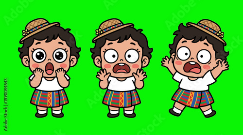 Cartoon Girl Expressing Shock and Surprise with Various Poses.