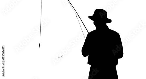 A silhouette of a man fishing with a rod