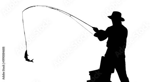 Man casting a fishing line with a caught fish