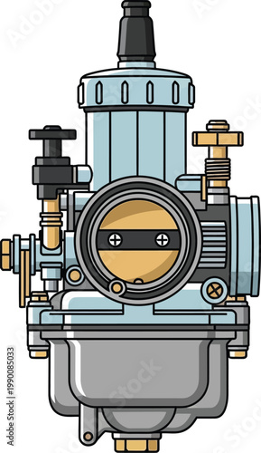 Detailed illustration of a single carburetor for internal combustion engines.
