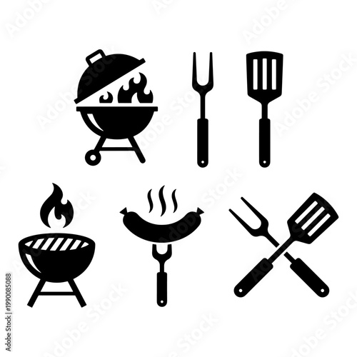 Set of barbecue grill and cooking utensils illustrations
