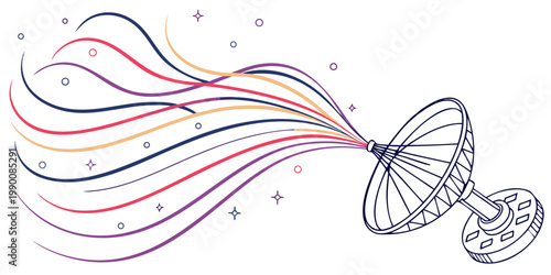 Billede på lærred Satellite dish receiving signal data stream communication illustration with sate
