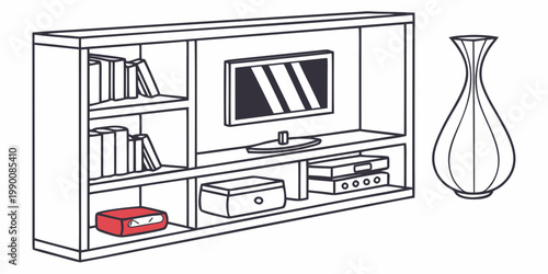 Living room wall unit media console with shelves and books bookshelf television furniture interior entertainment decoration apartment organizer bookshelves contemporary