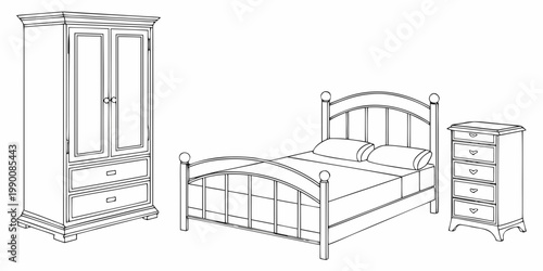 Set of classic bedroom furniture including wardrobe bed and nightstand with furniture wardrobe nightstand interior illustration mattress furnishing apartment minimalist