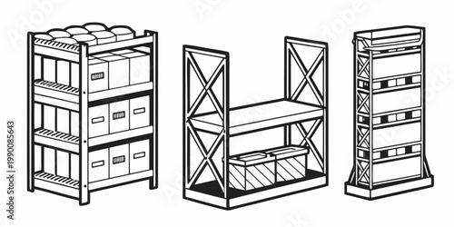 Set of warehouse industrial storage racks and tall shelving units with boxes warehouse shelving industrial inventory logistics structure commercial supplies distribution