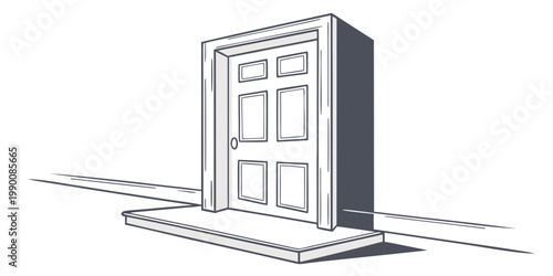 Minimalist outline drawing of a classic six panel residential entrance door with entrance residential architecture building exterior illustration minimalist structure