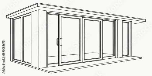 Modern sliding glass patio doors on a residential garden room with architecture building exterior illustration residential construction threshold structure minimalist
