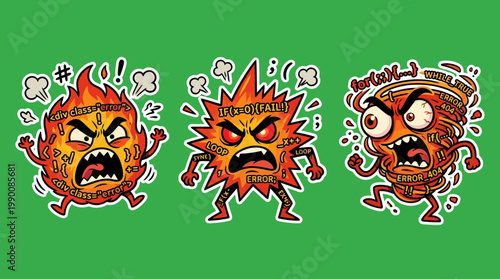 Cartoon Characters Expressing Anger with Fiery Explosive Emotions.