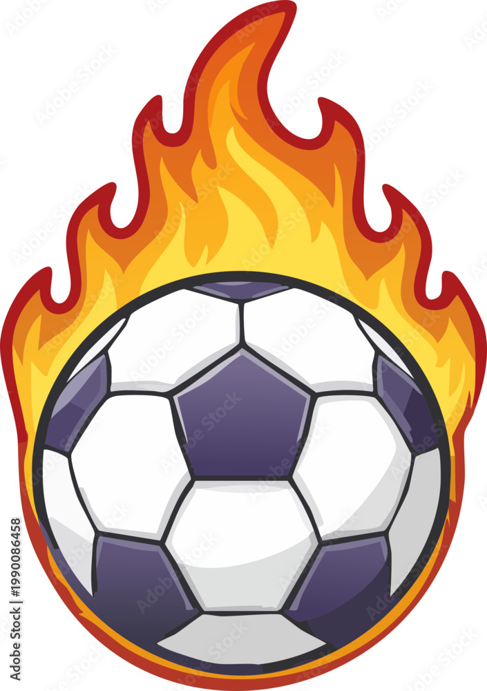 Fototapeta premium A vector graphic of a soccer ball surrounded by flames on transparent background
