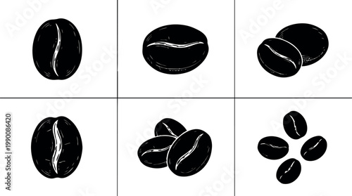 Black and white hand drawn coffee beans collection vector art