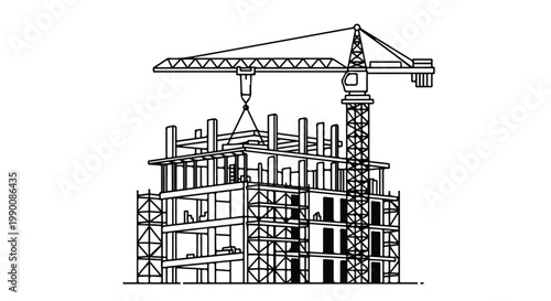 Construction site with tower crane building