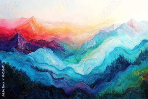 Painterly Coastal Landscape with Mountains and Turquoise Sea