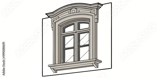 Architectural illustration of an ornate arch top window with trim real estate architecture building exterior construction decorative traditional historic casement