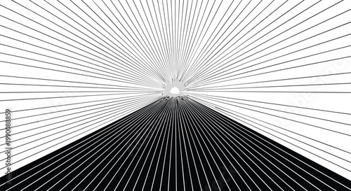 Geometric tunnel, abstract background, black and white lines, perspective illustration, optical illusion