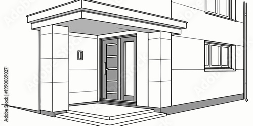 Residential house entrance with a modern door and canopy roof design line art illustration entrance architecture exterior building construction threshold residential