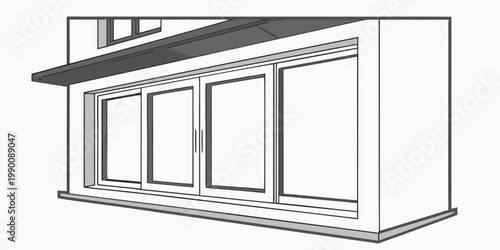 Contemporary sliding glass door system with exterior building canopy line art graphic architecture exterior illustration building structure residential apartment entrance