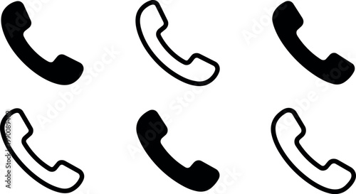 Black and white telephone handset icons set vector art