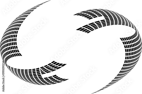 Abstract spherical globe composed of black and white grid pattern segments