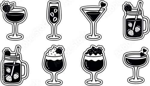 Assorted cocktail drinks with berries and heart details