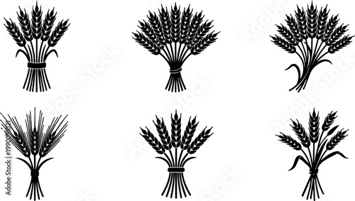 Black and white wheat sheaves bundle vector art collection