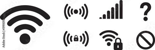 WiFi Signal Icon Set Black Silhouette Wireless Network Symbols Collection Internet Connection Strength Vector Illustration Isolated on White