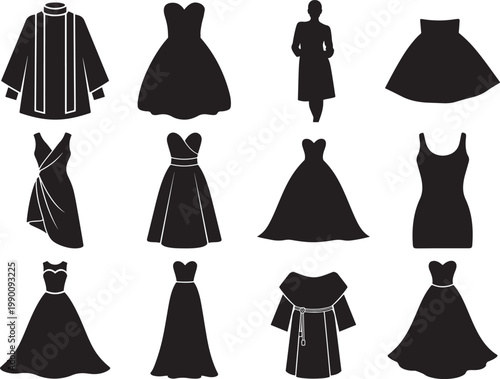 Elegant black formal dresses and attire silhouette collection for special occasions