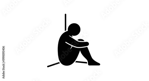 Silhouette of Sad Person Sitting Alone Against Wall