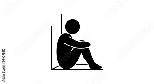 Minimalist Black Silhouette Sitting with Knees Hugged