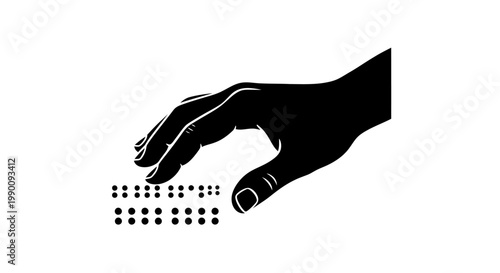 Black Silhouette Hand Typing Braille on White Background