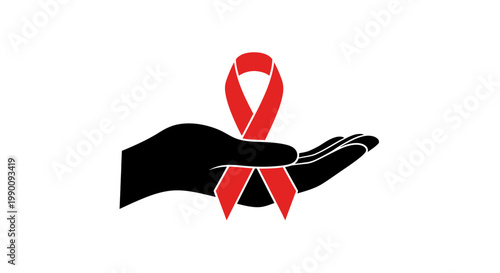 Hand Holding Red Awareness Ribbon Symbolizing Support and Care