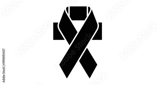 Black Awareness Ribbon with Cross Symbol on White Background