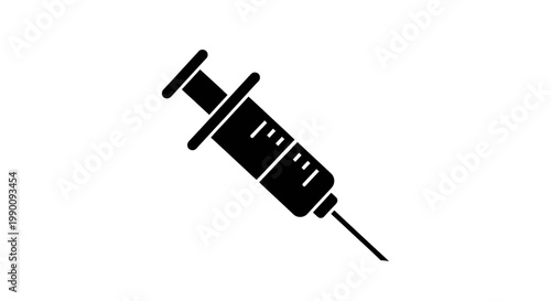 Black Medical Syringe Icon on White Background
