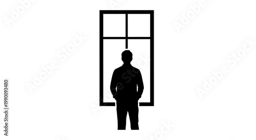 Silhouette of Man Standing by Window in Minimalist Room
