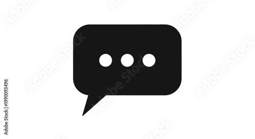 Black Chat Bubble Icon with Ellipsis on White Background
